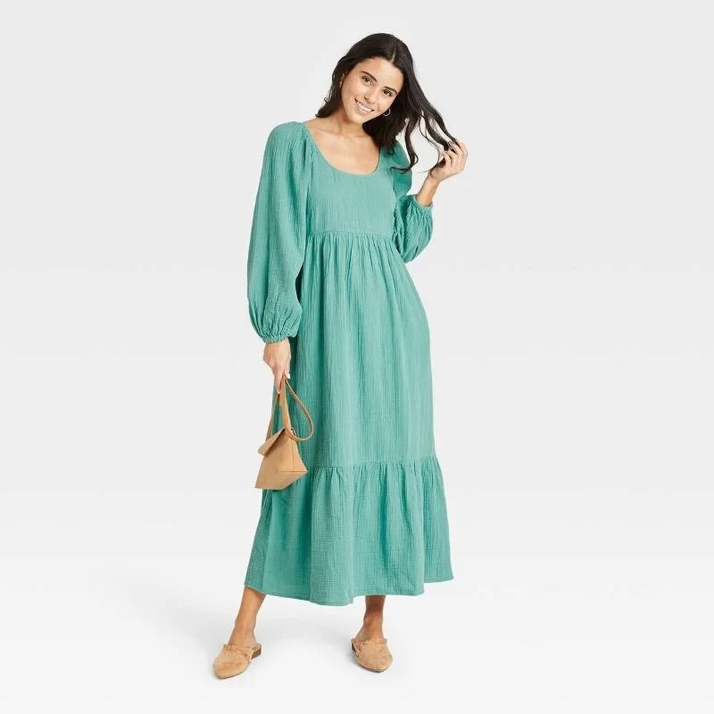 Universal Thread Dress Womens Extra Small Green Gauzey Peasant Cottage Milkmaid